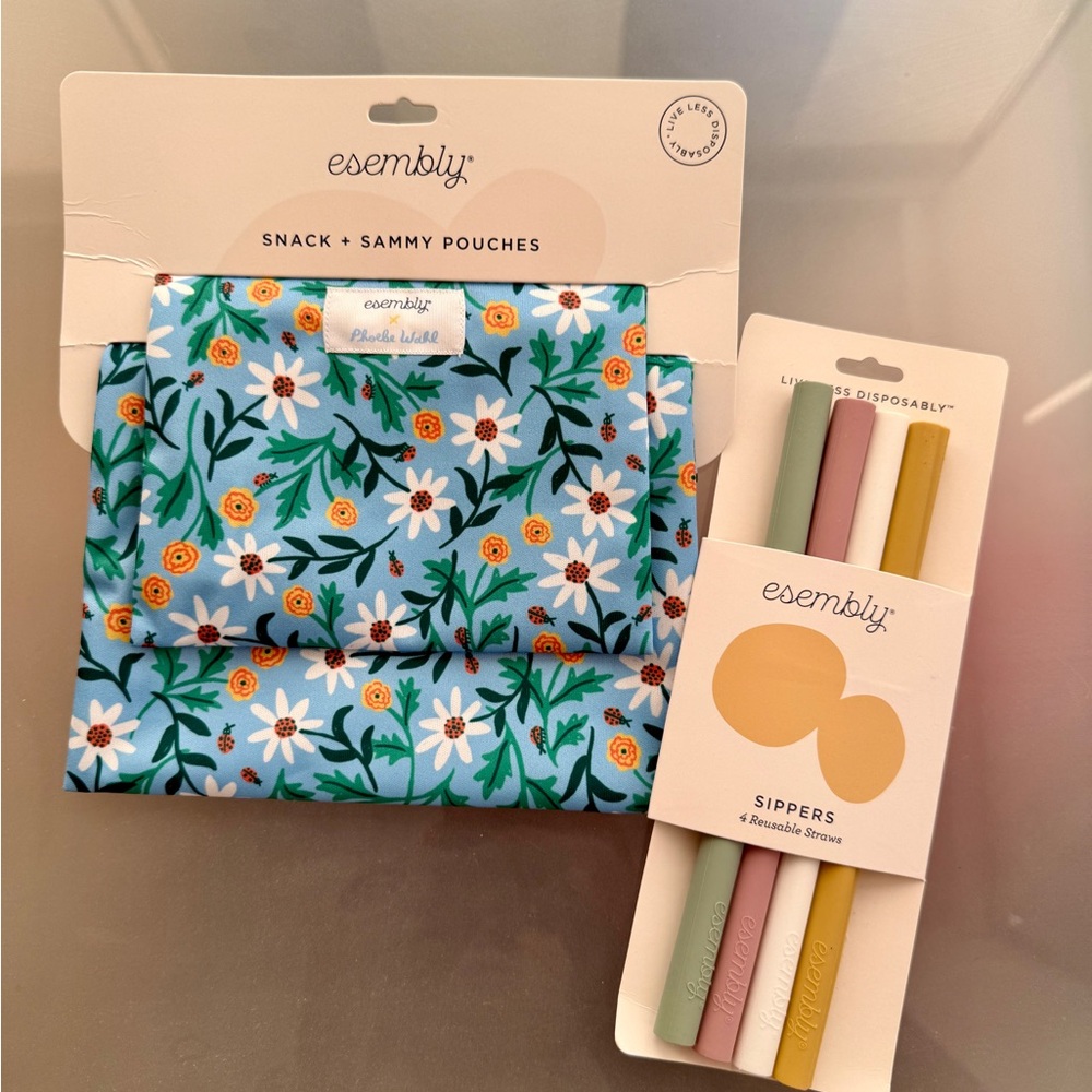 Esembly Snack and Sammy Pouches and Reusable Silicone Straws Sippers Set